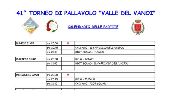 41° Torneo di Pallavolo Us. Vanoi