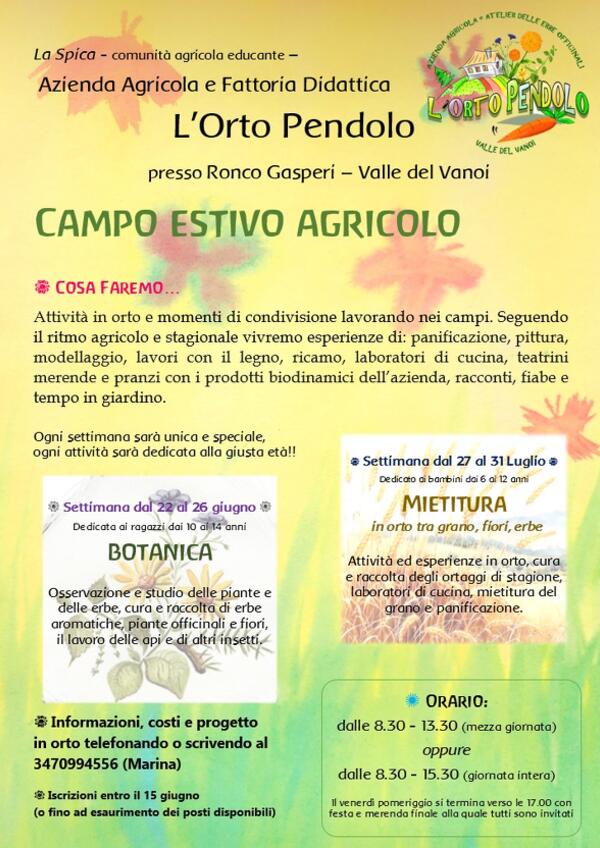 Campo estivo agricolo presso Az. Agr. e Fattoria Didattica L'Orto Pendolo